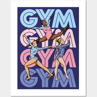 Retro GYM Gymnastics Girl Cartoon Gymnast Posters and Art